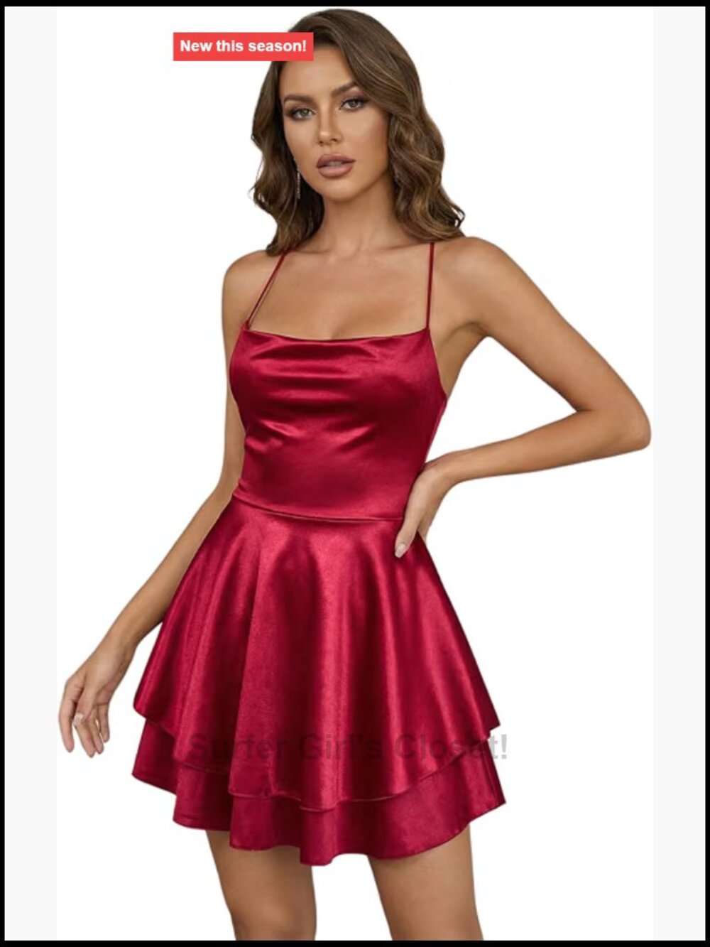 Satin Backless Crisscross Square Neck Ruffle Mini Dress